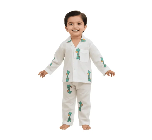 Cute Green Ziraff Print Kids Night Suit for Cozy Nights hover view