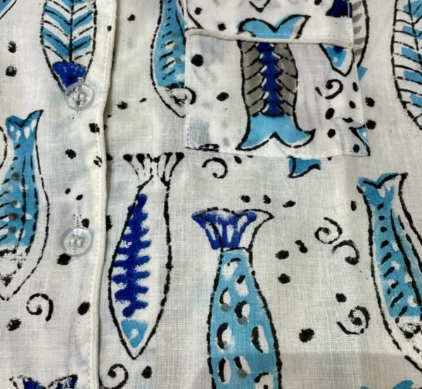 Blue fish block print kids night suit soft cotton comfortable sleepwear for kids