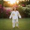 Yellow mango print kids night suit soft cotton comfortable sleepwear for kids