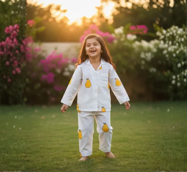 Premium Soft and Breathable Yellow Mango Kids Night Suit hover view
