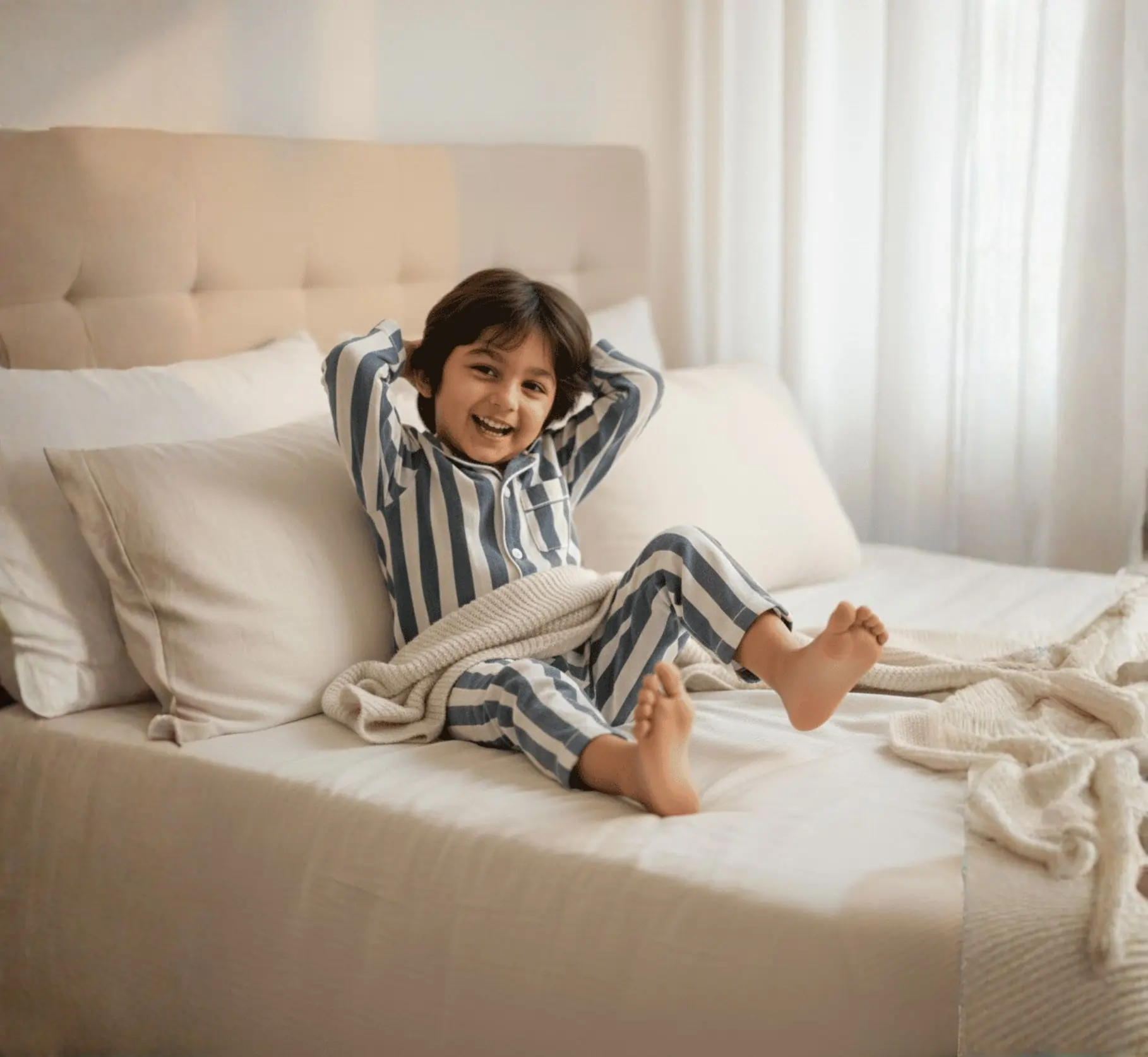 Cozy Grey Stripe Kids Night Suit for Everyday Sleep hover