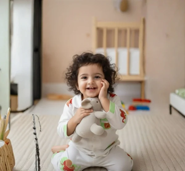 Stylish Block Print Green Elephant Pajama Set for Kids