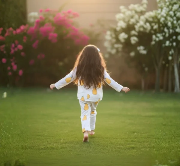 Yellow mango kids night suit back view, soft and breathable sleepwear