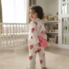 Red buffalo print kids night suit back view, soft cotton comfortable sleepwear for kids