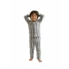 Grey stripe kids night suit catalog shot, detailed and stylish kids sleepwear