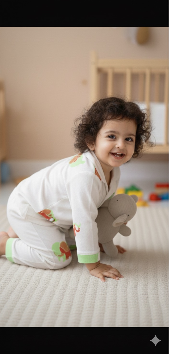 Kids Night Suit – Green Elephant hover view