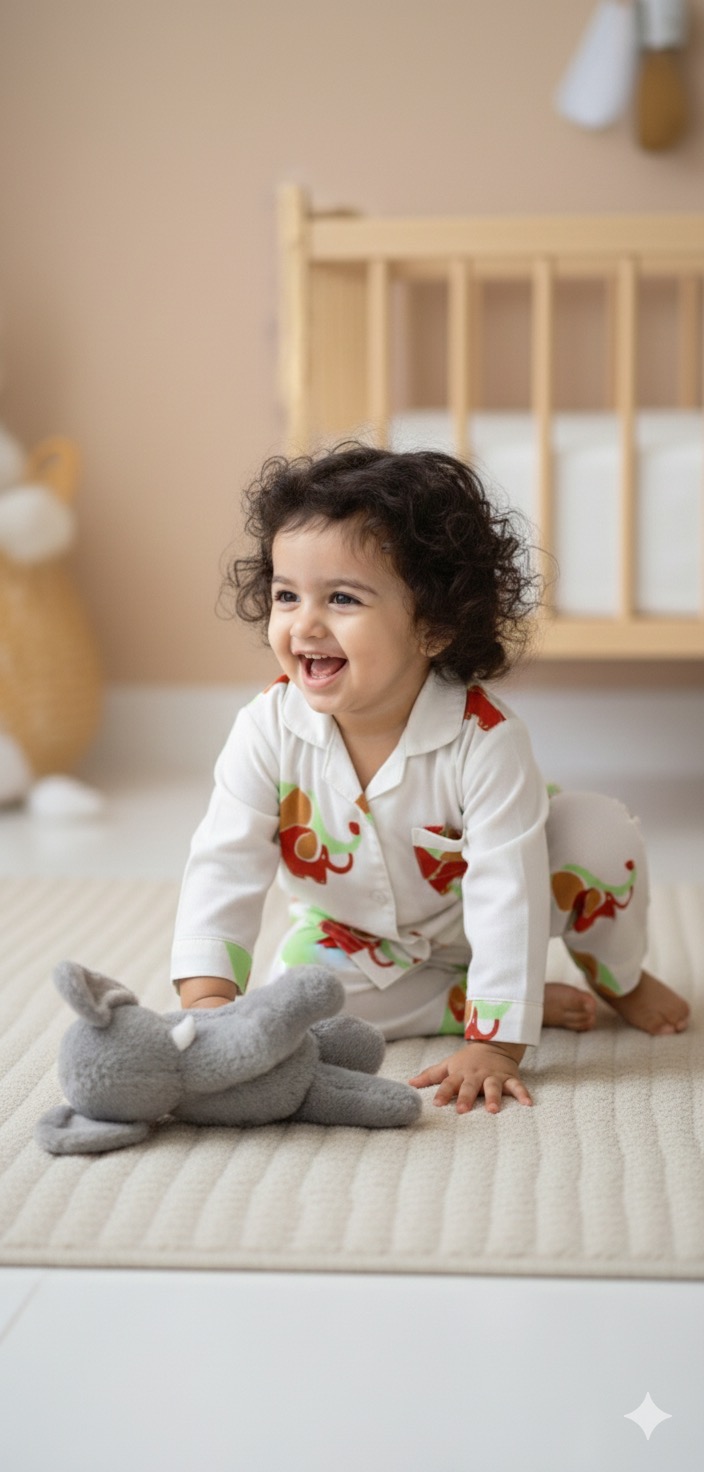 Kids Night Suit – Green Elephant