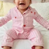 Pink stripe kids night suit shirt detail view, stylish and soft sleepwear