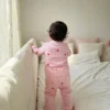 Pink stripe kids night suit back view, soft and comfortable sleepwear for kids