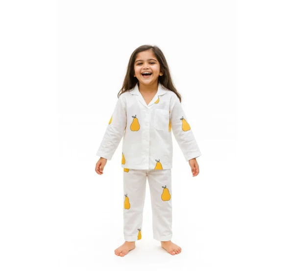 Yellow mango kids night suit catalog shot, soft cotton comfortable sleepwear