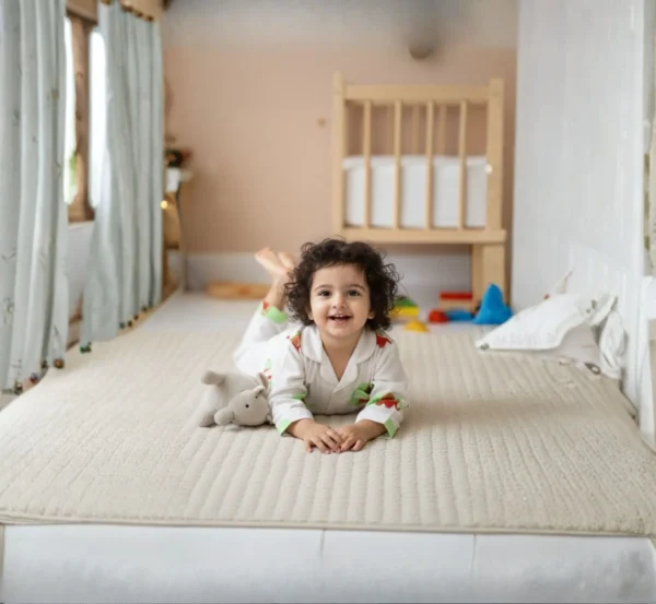 Green elephant print kids night suit soft fabric close‑up, breathable and comfy