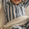 Grey stripe kids night suit shirt detail view, soft cotton sleepwear