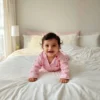 Pink stripe kids night suit candid shot, natural and comfy kids sleepwear