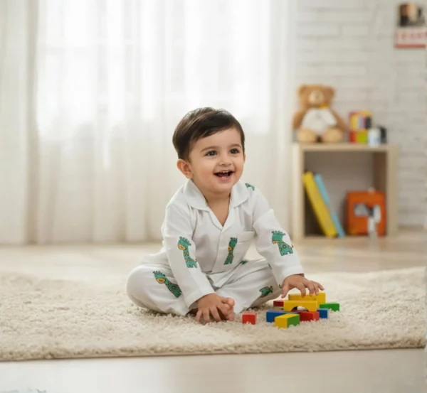Cute Green Ziraff Print Kids Night Suit for Cozy Nights