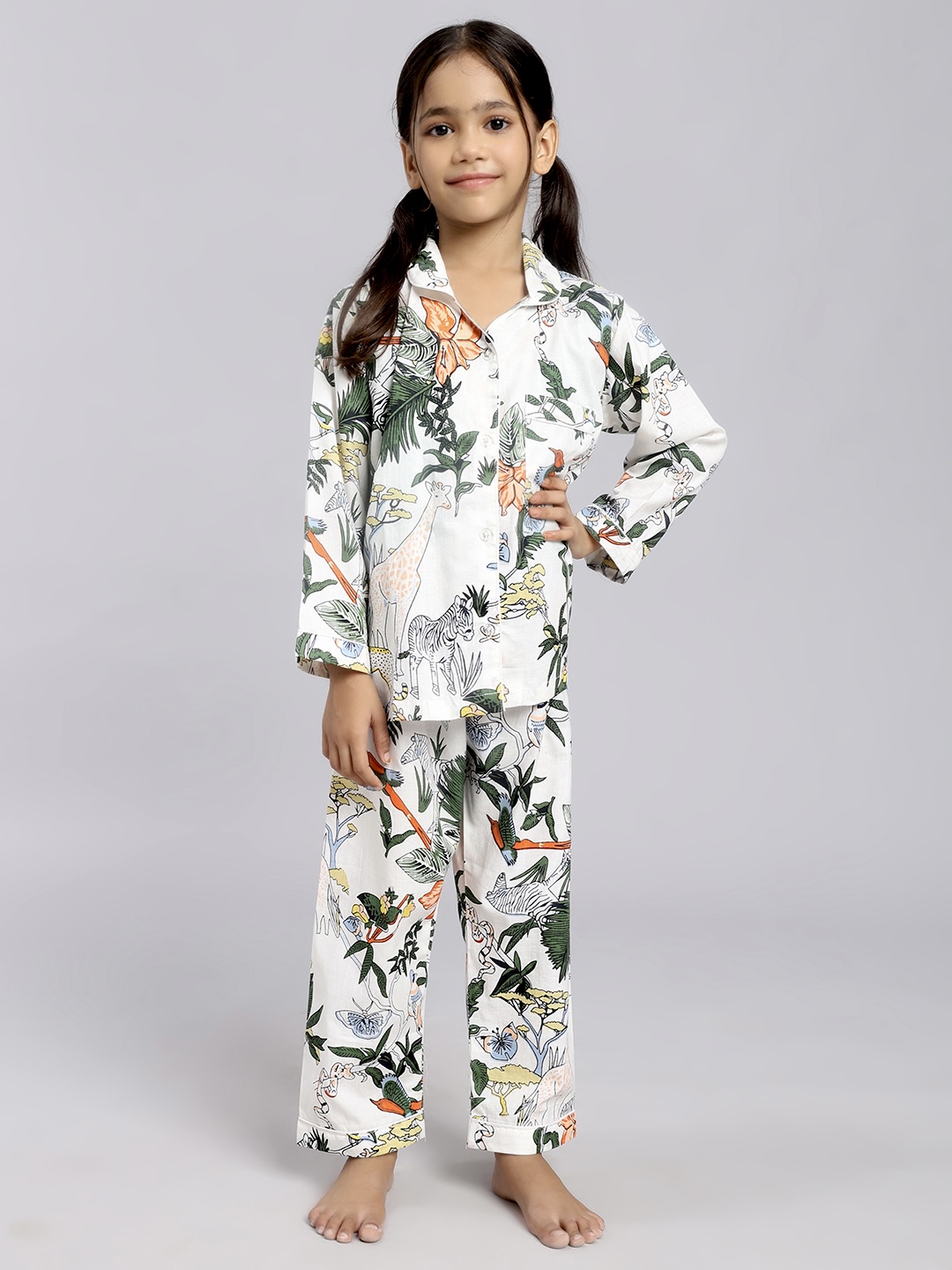 Kids Night suit - White Jungle Print hover view