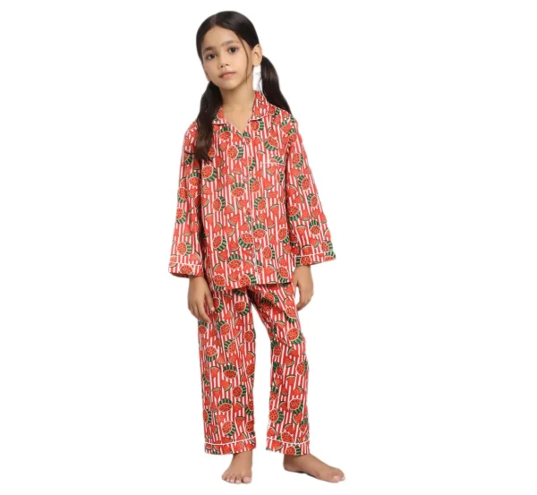 Kids watermelon print cotton night suit catalog image, soft and breathable sleepwear