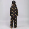 Kids black tiger print cotton night suit back view, soft and breathable sleepwear