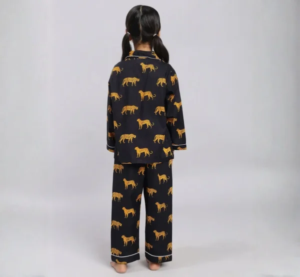 Yellow Tiger Design Black Tiger Print Cotton Night Suit for Kids hover view