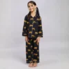 Kids black tiger print cotton night suit smiling look, soft and comfortable sleepwear