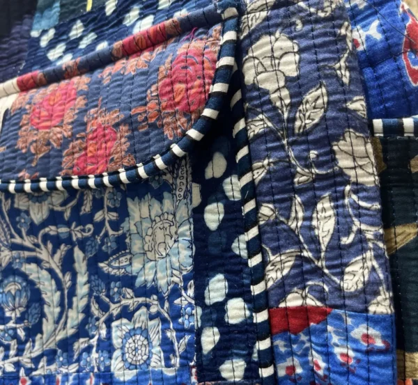 Blue patchwork quilted cotton backpack trendy look, stylish and modern kids backpack