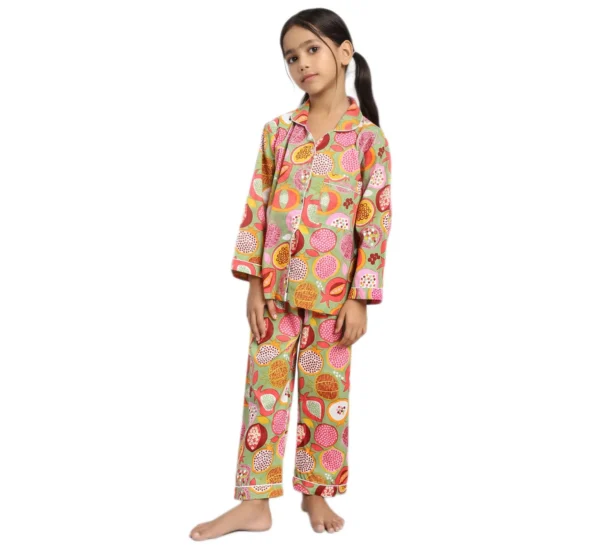 Kids mix fruit print cotton night suit candid shot, breathable and playful sleepwear