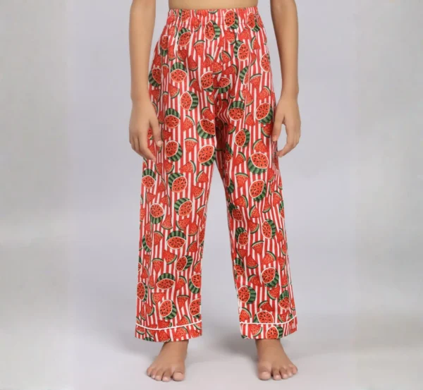 Kids watermelon print cotton night suit bottom detail, soft fabric and elastic fit