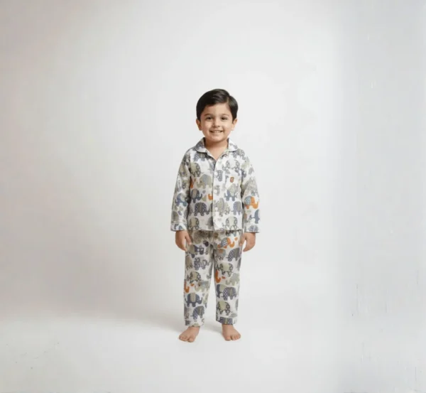 Pure Cotton Multi Elephant Nightwear for Kids hover view