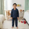 Navy blue kids winter night suit front view, cotton warm sleepwear for boys and girls