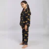 Kids black tiger print cotton night suit side view, cozy and flexible sleepwear