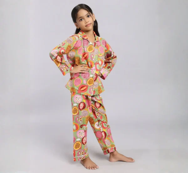 Kids mix fruit print cotton night suit full length view, comfortable and stylish sleepwear