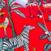 Red jungle print kids night suit front view, soft and comfortable sleepwear for kids