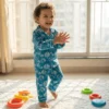 Kids sky blue cotton night suit happy kid pose, soft and playful sleepwear