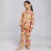 Kids mix fruit print cotton night suit smiling front view, fun and comfortable nightwear