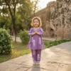Light purple girls cotton co-ord set full length pose, comfortable and trendy kids wear