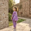 Light purple girls cotton co-ord set side pose, relaxed and stylish everyday wear