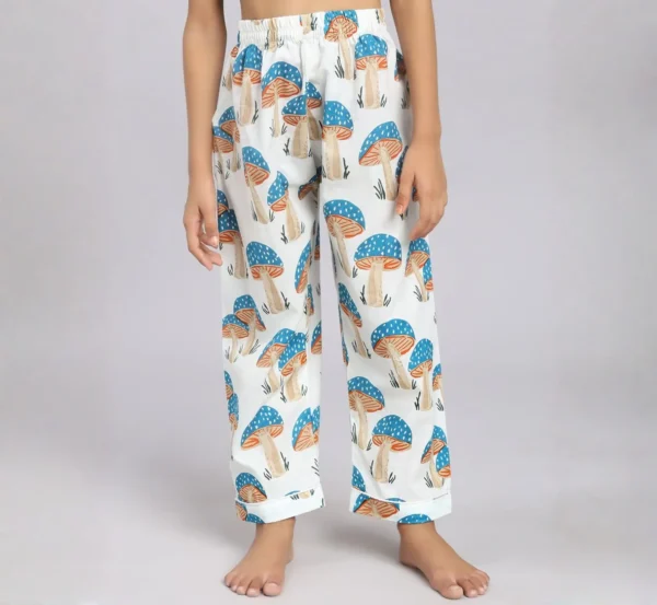 Kids mushroom print cotton night suit bottom detail, soft fabric and comfortable fit