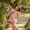 Peach floral girls cotton co-ord set front portrait, stylish and soft cotton outfit