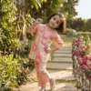 Peach floral girls cotton co-ord set full length pose, comfortable and trendy kids outfit