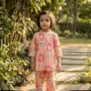 Peach floral girls cotton co‑ord set profile view, stylish and comfortable kids outfit