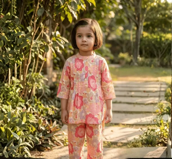 Soft Cotton Peach Girls Co-ord Set for Daily Wear