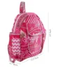 Pink patchwork design kids backpack closed view, compact and stylish everyday school bag