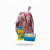 Pink patchwork design kids backpack zipper detail, smooth and durable closure