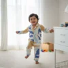 Poplin winter kids night suit front view, cozy and warm cotton sleepwear for children