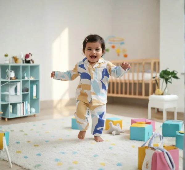 Kids poplin cotton winter night suit full length on child, cozy and stylish sleepwear