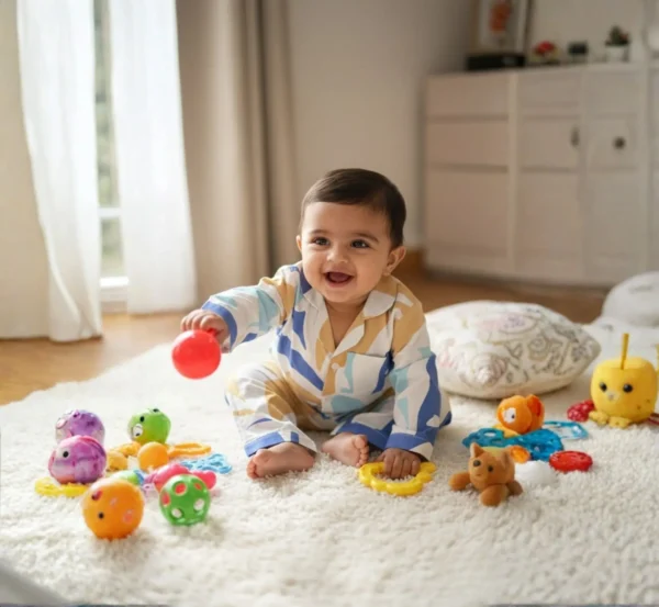 Kids poplin cotton winter night suit lifestyle shot, cozy and stylish kids sleepwear