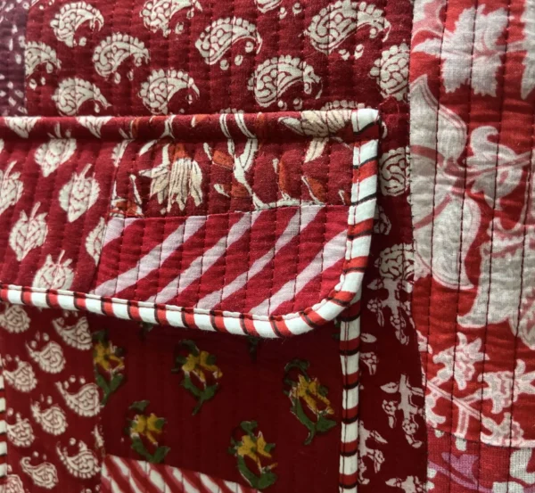 Red floral patchwork kids backpack modern style, trendy and functional cotton bag