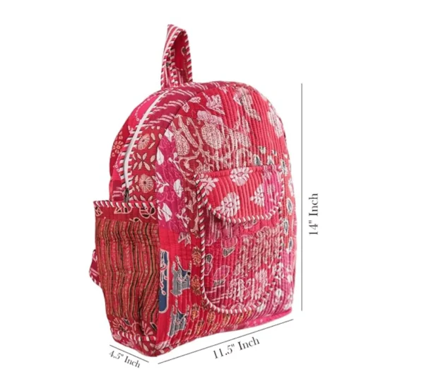 Red floral patchwork kids backpack spacious look, roomy and practical school bag