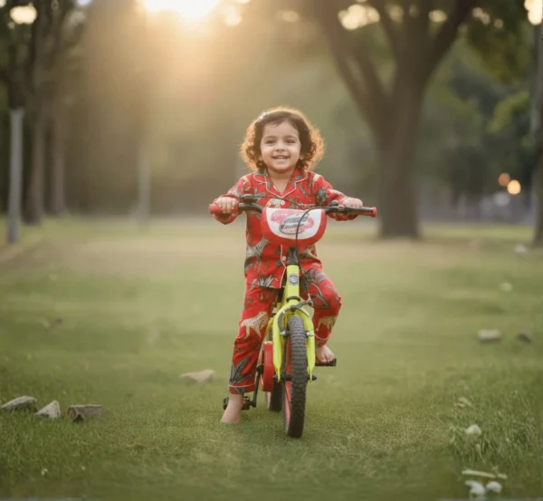 Red Jungle Print Cotton Night Suit for Kids hover view