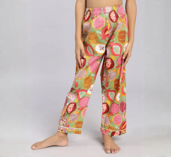 Kids mix fruit print cotton night suit bottom detail, soft and comfortable pajama fit