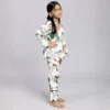 Kids white jungle print cotton night suit side view, flexible and comfortable nightwear